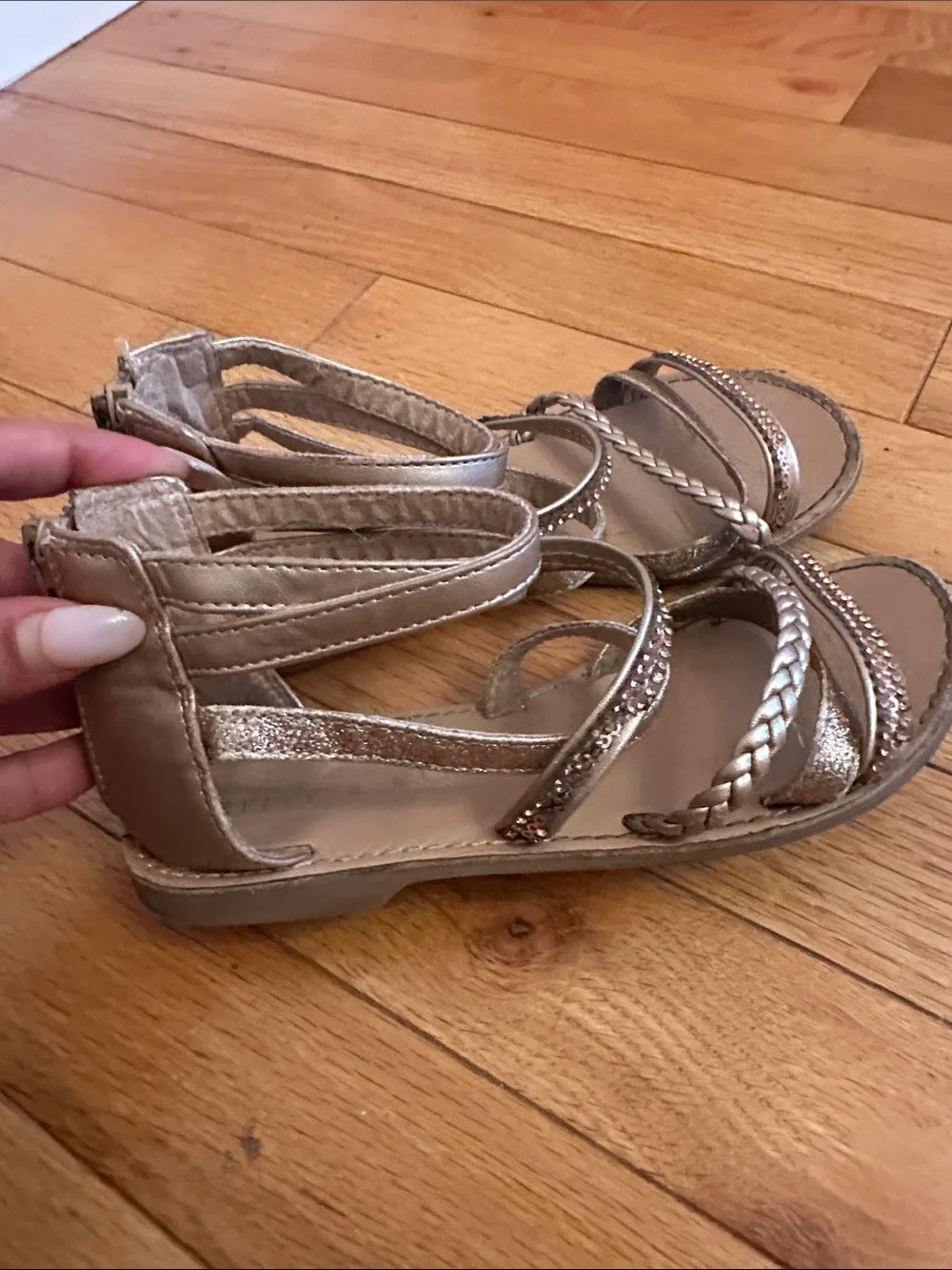 Kelly & Katie Girls Rose Gold Braided & Sequin Gladiator Sandals